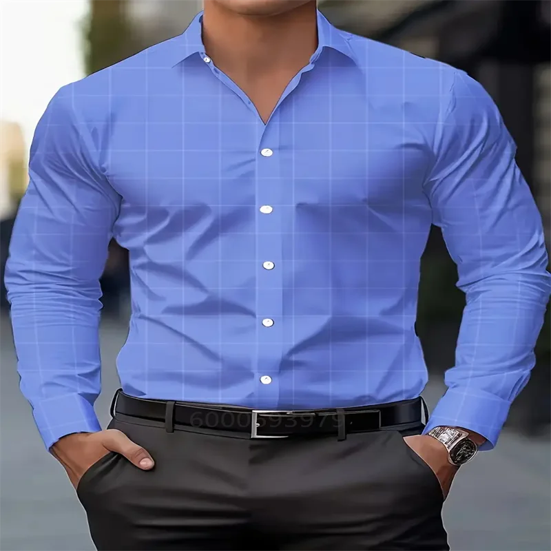 Men's classic printed shirt spring and autumn casual breathable lapel button long-sleeved shirt daily office comfortable and sof