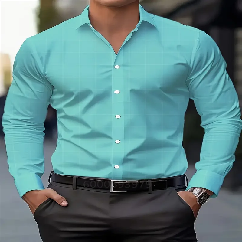 Men's classic printed shirt spring and autumn casual breathable lapel button long-sleeved shirt daily office comfortable and sof