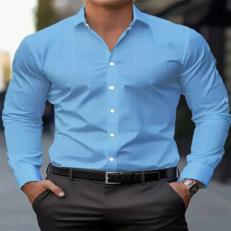 Men's classic printed shirt spring and autumn casual breathable lapel button long-sleeved shirt daily office comfortable and sof