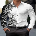 Men's classic printed shirt spring and autumn casual breathable lapel button long-sleeved shirt daily office comfortable and sof