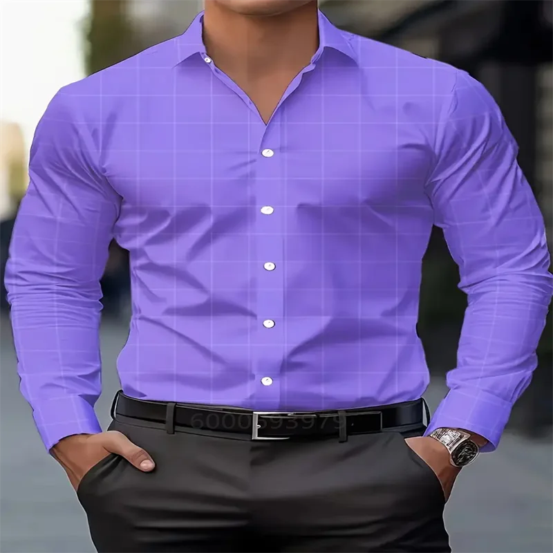 Men's classic printed shirt spring and autumn casual breathable lapel button long-sleeved shirt daily office comfortable and sof