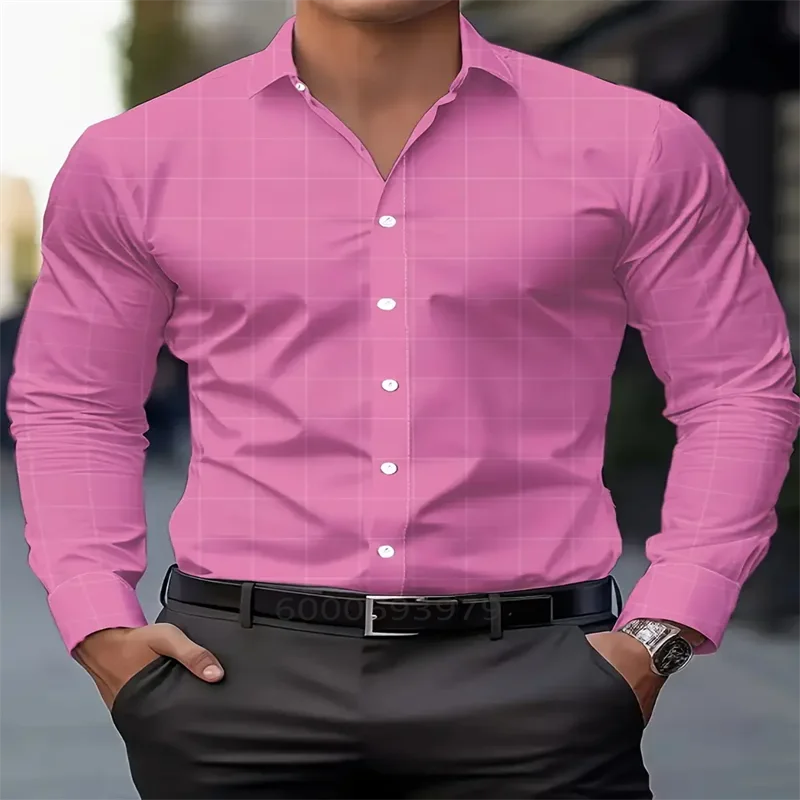 Men's classic printed shirt spring and autumn casual breathable lapel button long-sleeved shirt daily office comfortable and sof