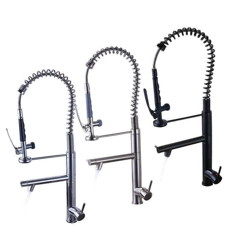 Deck Mounted Spring Pull Down Kitchen Faucet Swivel Handheld Sprayer Dual Spout Mixer Tap Kitchen Mixer Crane Cold Hot Water Tap