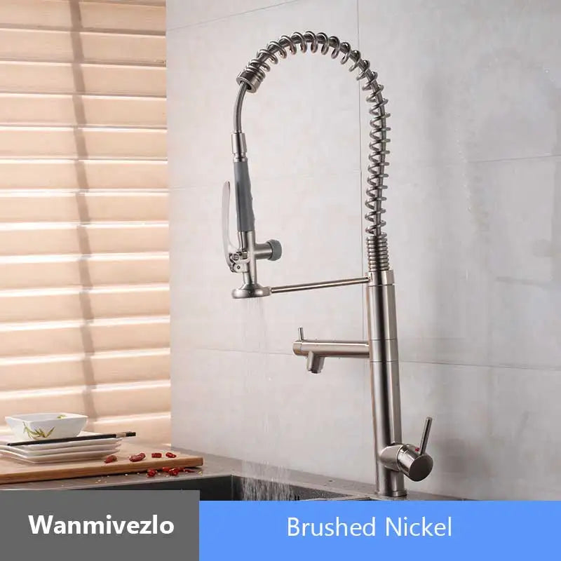 Deck Mounted Spring Pull Down Kitchen Faucet Swivel Handheld Sprayer Dual Spout Mixer Tap Kitchen Mixer Crane Cold Hot Water Tap