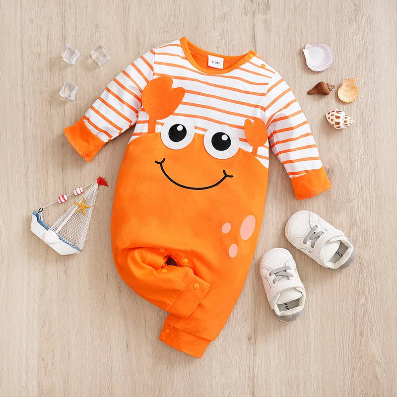 0-36M Newborn Spring and Autumn New Style Cute Crab Long sleeved Pure Cotton jumpsuit