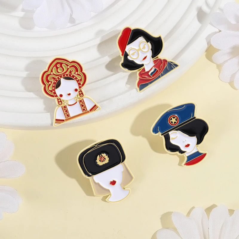 Russian Cultural Costume Collected Enamel Pin Classic Russian Nesting Doll Metal Brooches Lapel Badge Jewelry Gift for Friends
