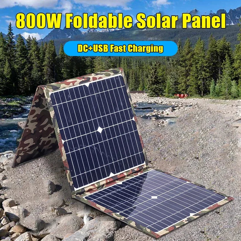 800W Foldable Solar Panel Portable Solar Charger 12v Battery Power Station 5V USB Mobile Phone Power Bank Laptop Camper Hiking