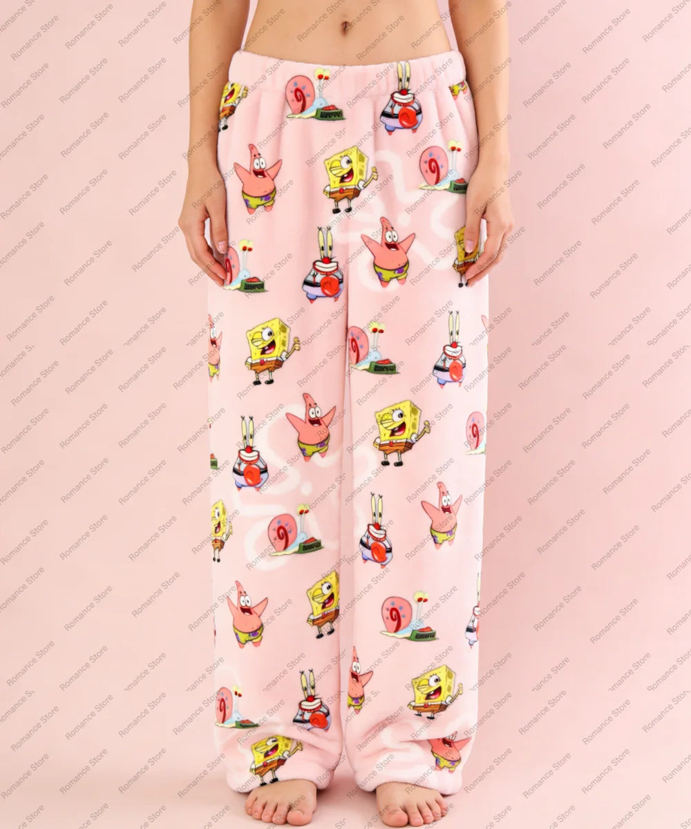 SpongeBob SquarePants Couple Early Spring Flannel Pajamas Pants Casual Home Pants Women's Pajama Pants Fashionable Trousers
