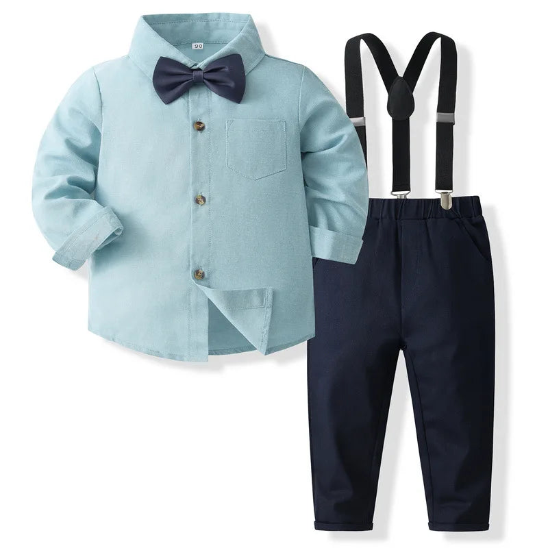 4Piece Spring Autumn Baby Boy Clothes Korean Fashion Gentleman Tie Long Sleeve Cotton Tops+Pants Boutique Kids Clothing B212