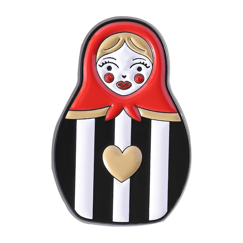 Russian Cultural Costume Collected Enamel Pin Classic Russian Nesting Doll Metal Brooches Lapel Badge Jewelry Gift for Friends