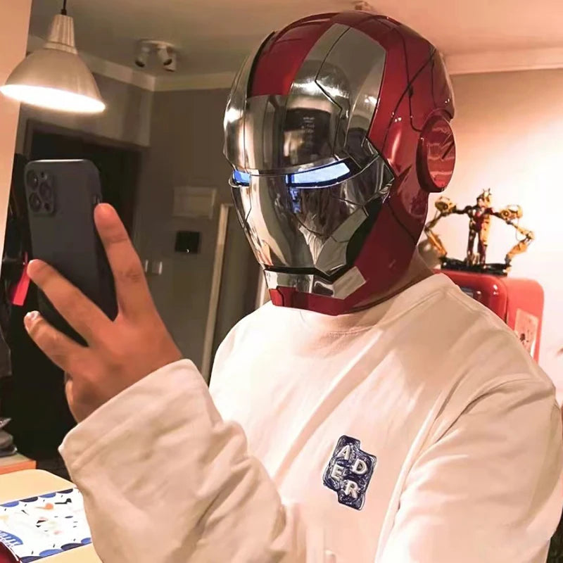 2023 New Iron Man Helmet 1:1 Mk5 Voice Control Eyes With Light Model Toys For Adult Electric Technology Wearable Christmas Gifts
