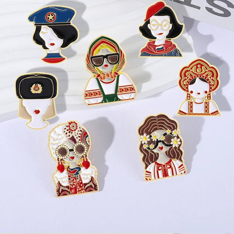 Russian Cultural Costume Collected Enamel Pin Classic Russian Nesting Doll Metal Brooches Lapel Badge Jewelry Gift for Friends