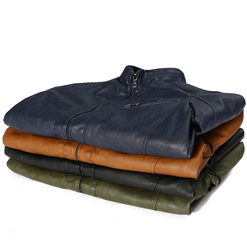 New Spring Men's Leather Jackets Stand Collar Motorcycle Pu Casual Slim Fit Coat Outwear Drop Shipping ABZ174