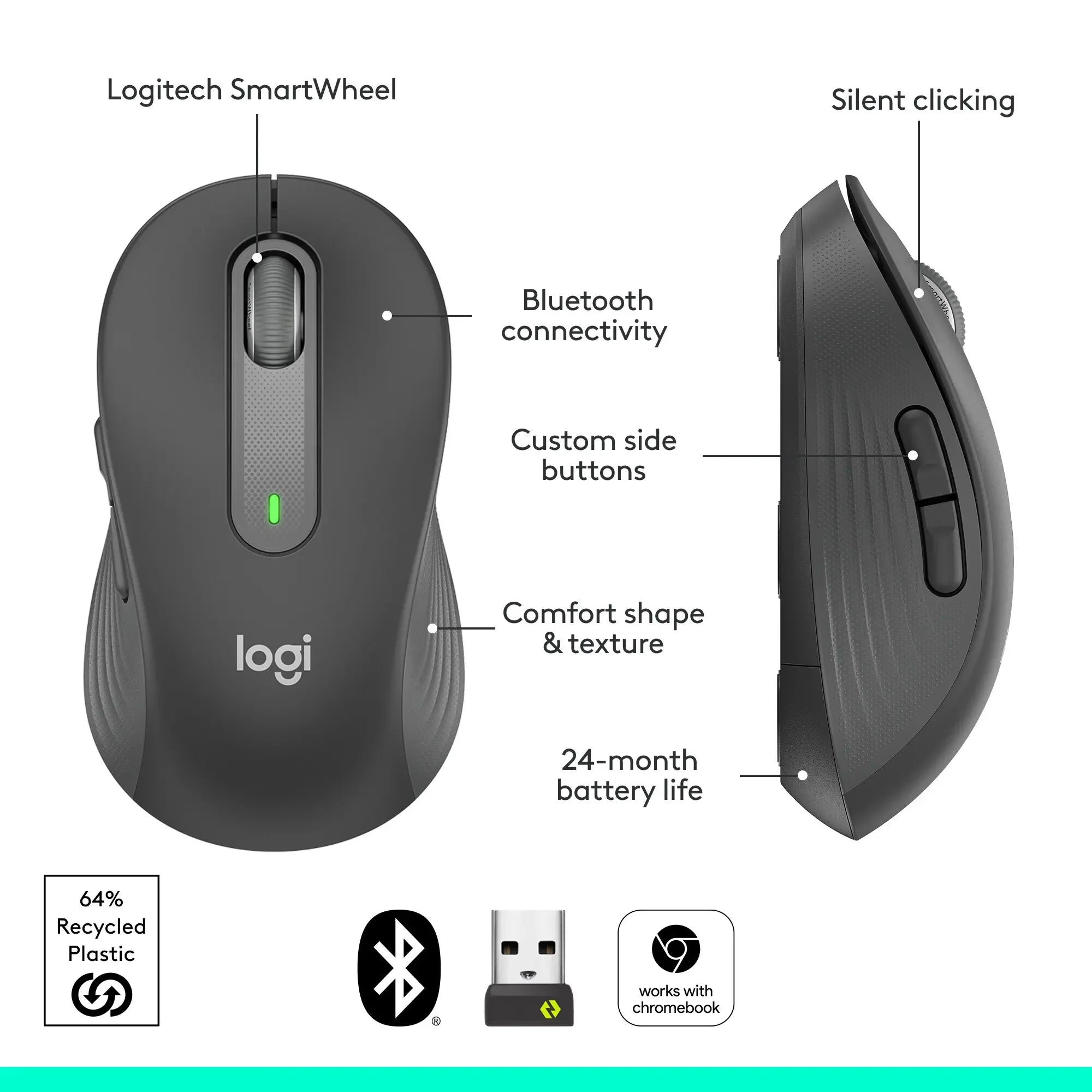 Logitech M650 M650L Wireless Bluetooth Silent Mouse Office Laptop Sensor Technology Advanced Optical Programmable Buttons Mice