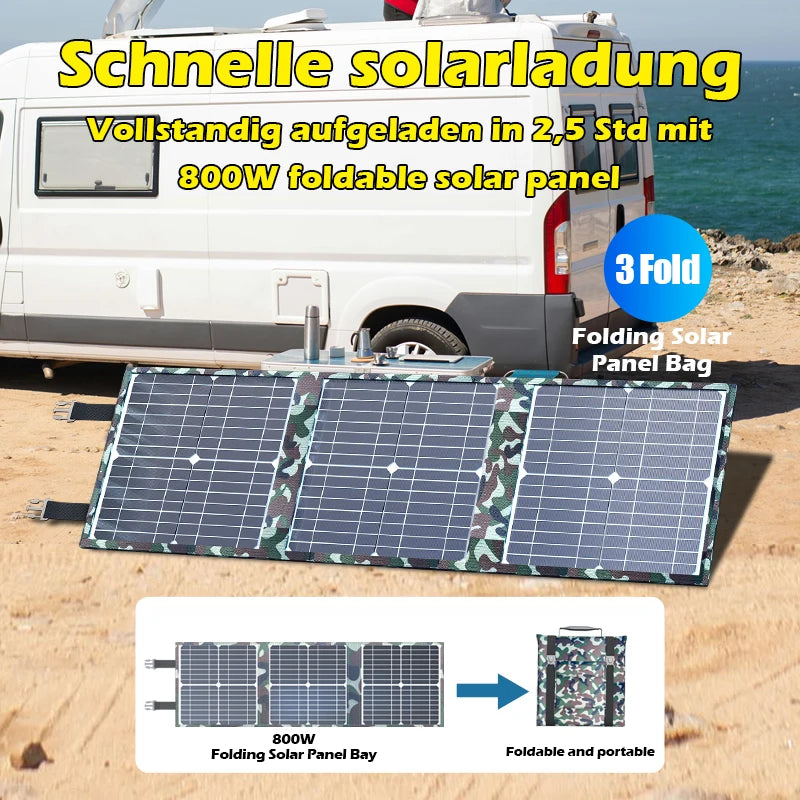 800W Foldable Solar Panel Portable Solar Charger 12v Battery Power Station 5V USB Mobile Phone Power Bank Laptop Camper Hiking
