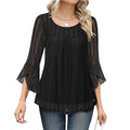 Women Fashion Blouses Flare Sleeve Elegant Ladies O-Neck Tunic Tops 2025 New Spring Summer Casual Ruffles Mesh Patchwork Shirts