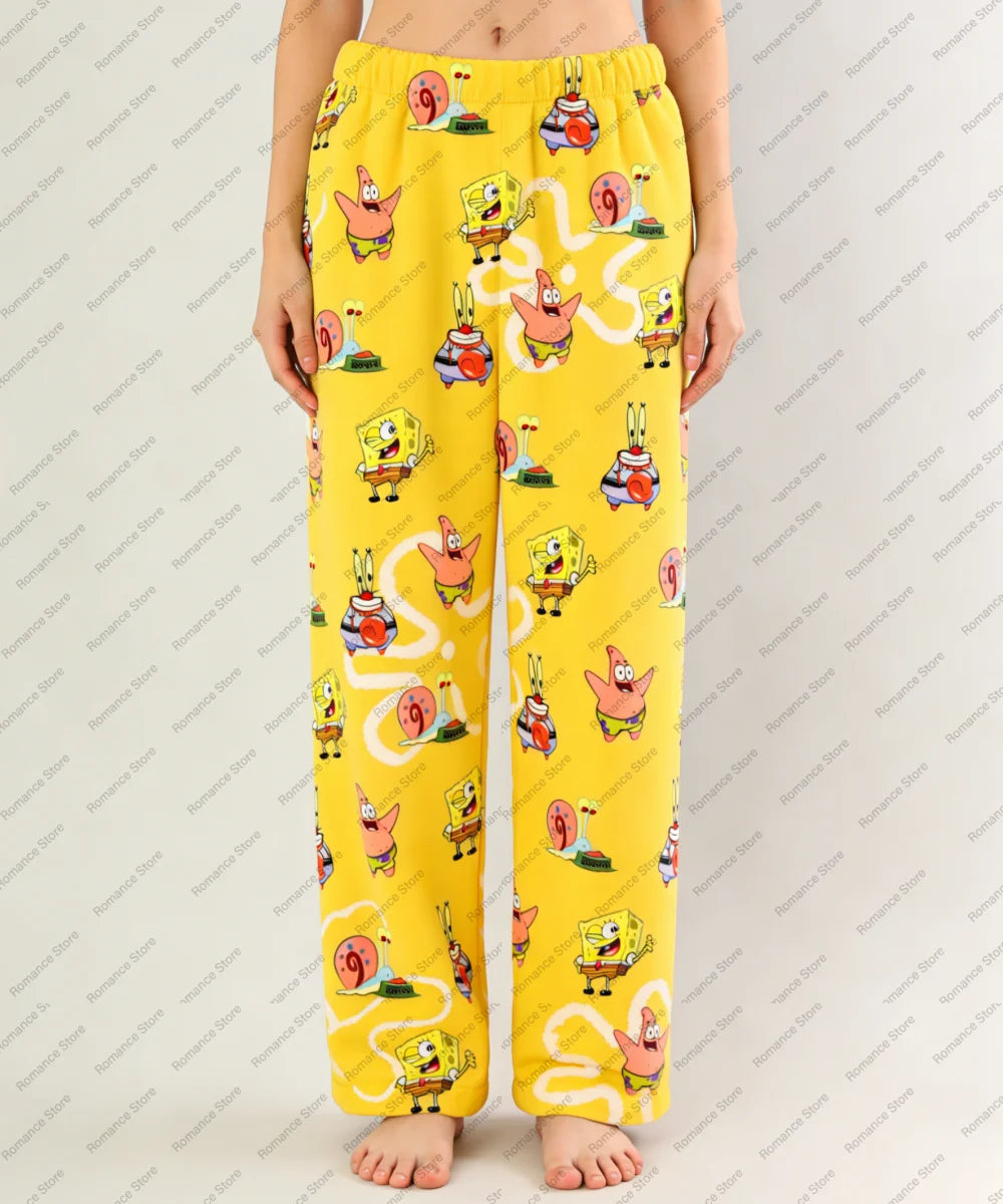SpongeBob SquarePants Couple Early Spring Flannel Pajamas Pants Casual Home Pants Women's Pajama Pants Fashionable Trousers