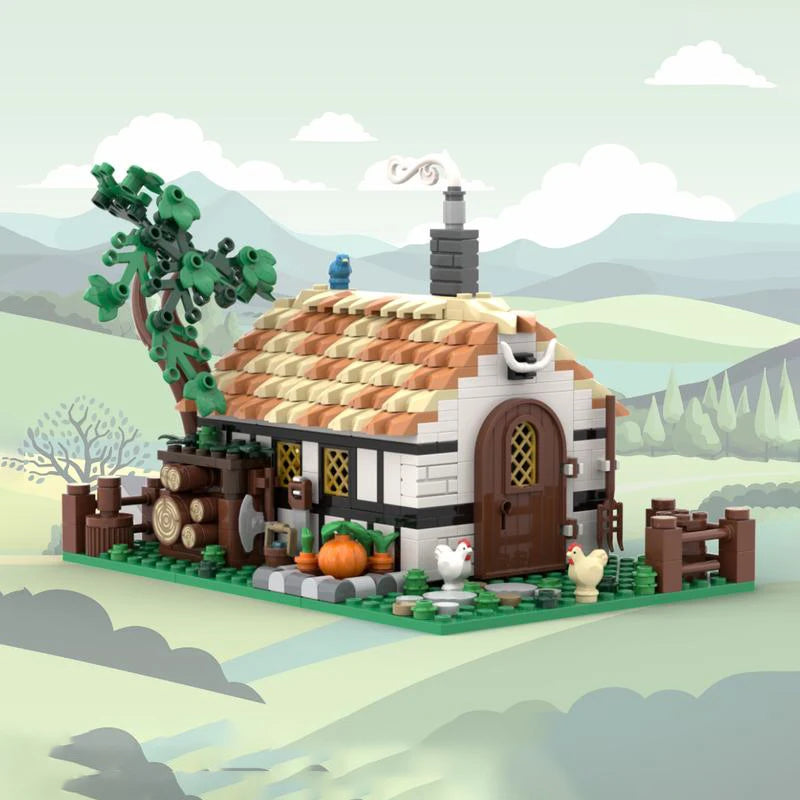 MOC medieval castle street scene model building brick farmhouse modular technology gift holiday assembly children's holiday toy