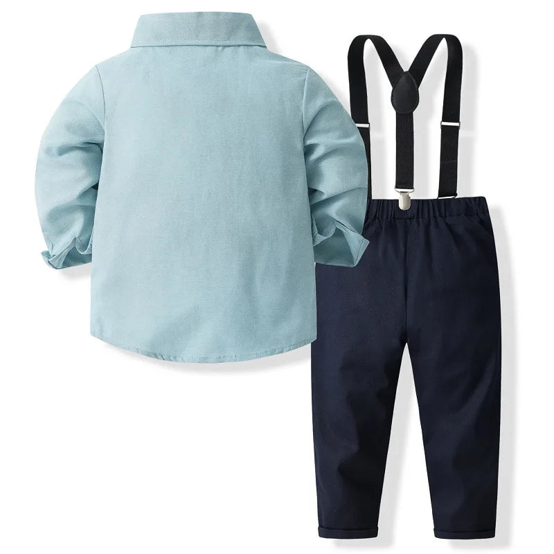 4Piece Spring Autumn Baby Boy Clothes Korean Fashion Gentleman Tie Long Sleeve Cotton Tops+Pants Boutique Kids Clothing B212