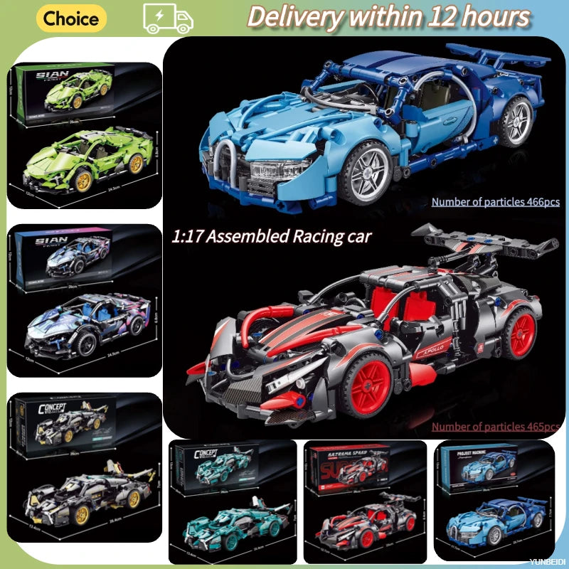 1:17 Racing Building Block Models Technology Sports Speed Mechanical Assembly Racing Model DIY Toys Adult Collection Child Gifts