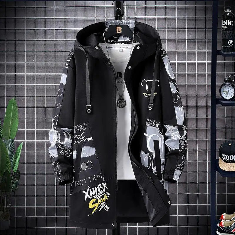Fashion Trench Coat Man Long Men's Coat Spring Autumn Loose Handsome Men's New Teenage Jacket Windproof Dropshipping