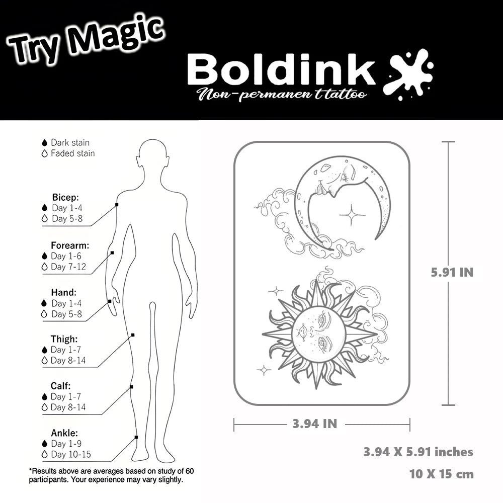 Moon And Sun Temporary Tattoo,Lasts To 15 Days New Technology Magic Waterproof Semi Permanent Sticker.