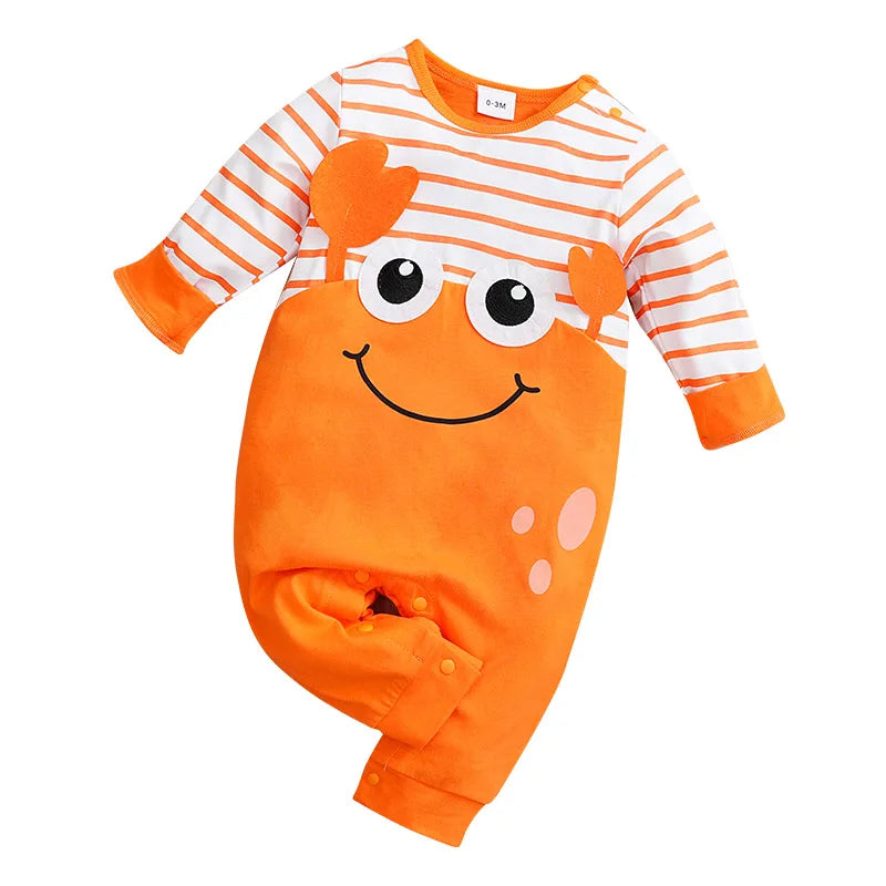0-36M Newborn Spring and Autumn New Style Cute Crab Long sleeved Pure Cotton jumpsuit