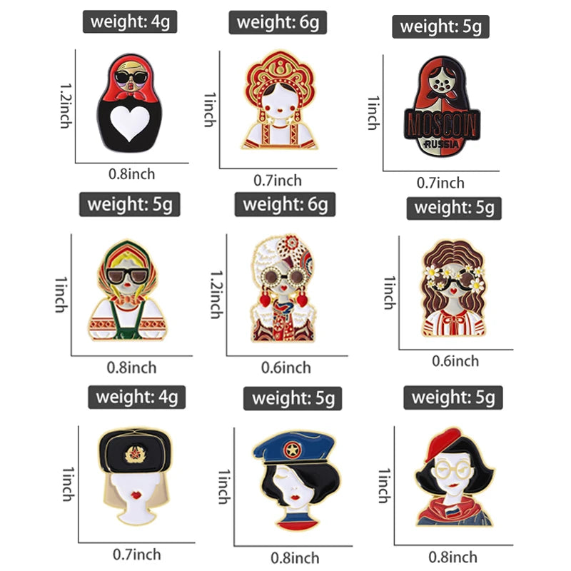 Russian Cultural Costume Collected Enamel Pin Classic Russian Nesting Doll Metal Brooches Lapel Badge Jewelry Gift for Friends