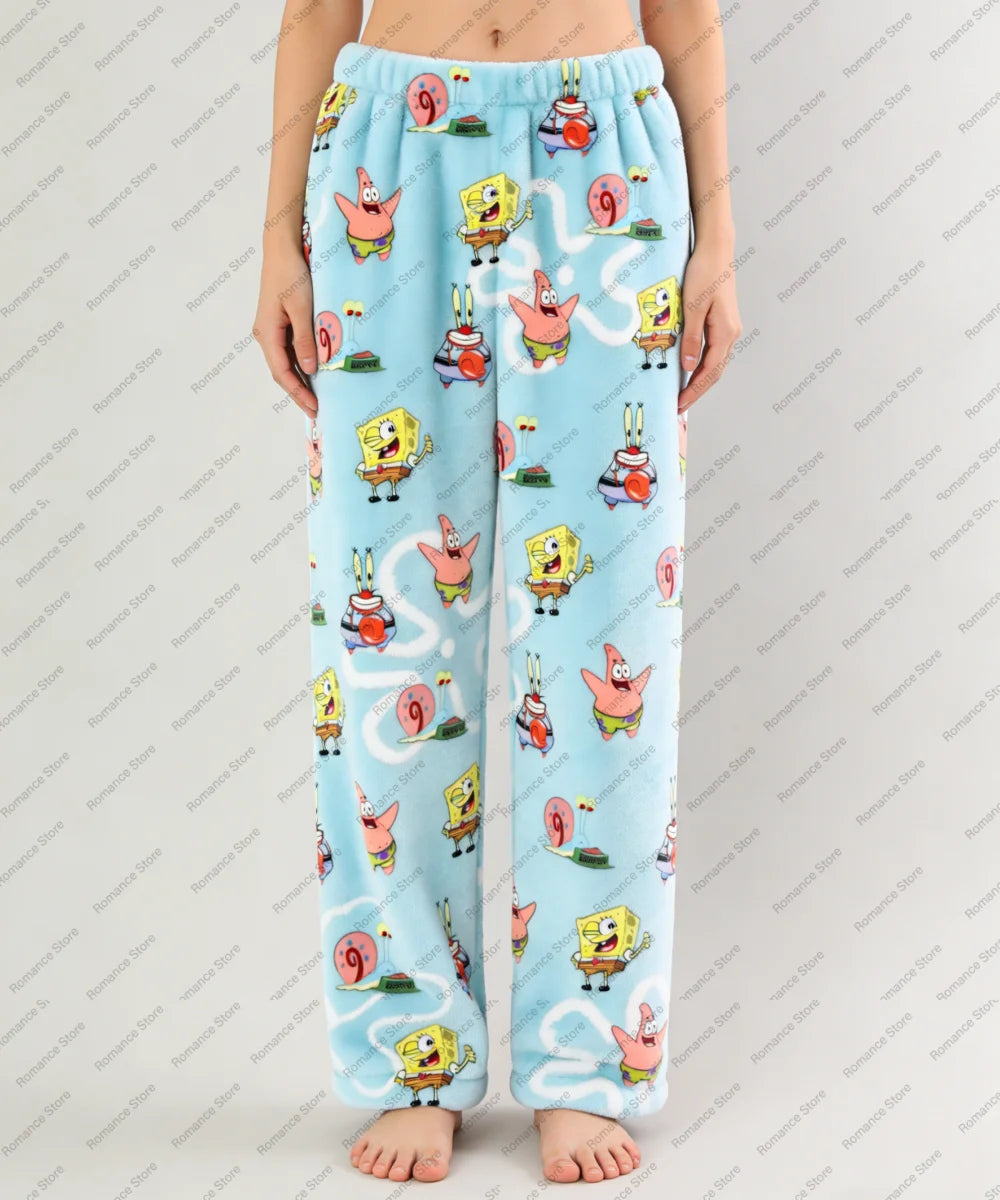 SpongeBob SquarePants Couple Early Spring Flannel Pajamas Pants Casual Home Pants Women's Pajama Pants Fashionable Trousers