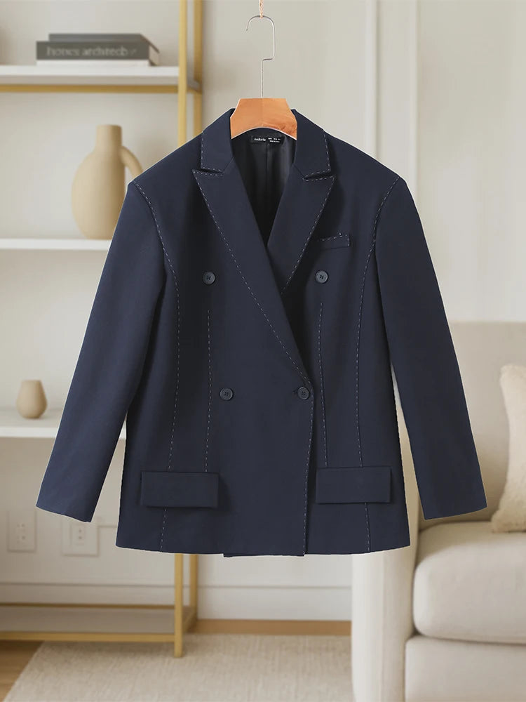 Fashion Line Women's Blazers Coat Shoulder Pads Long Sleeve Lapel Female Jackets 2026 Spring Doubel-breasted Office Lady Coats
